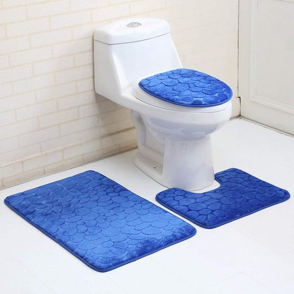

bath mat 3 piece set classical pattern toilet cover foot pad non-slip absorbent bathroom door flannel soft bathr rug carpet mats