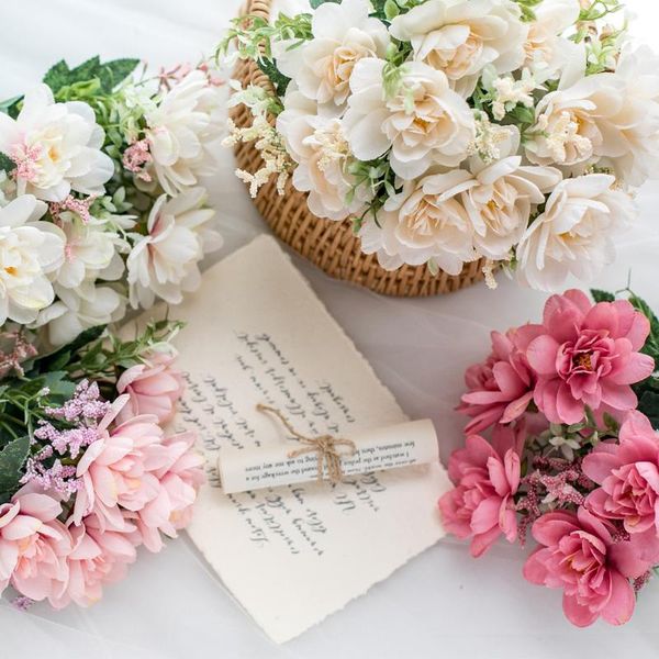 

30cm rose pink silk orchid artificial flowers bouquet 5 big head and 4 bud fake for home wedding decoration indoor decorative & wreaths