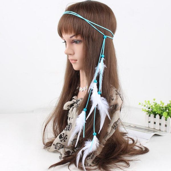 

hair clips & barrettes women headband bohemian cute peacock feathers leather pendants accessories band party jewelry a5011, Golden;silver