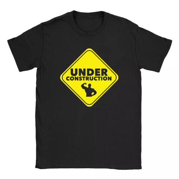 

under construction mens t-shirt funny workout gym bodybuilding gift, White;black