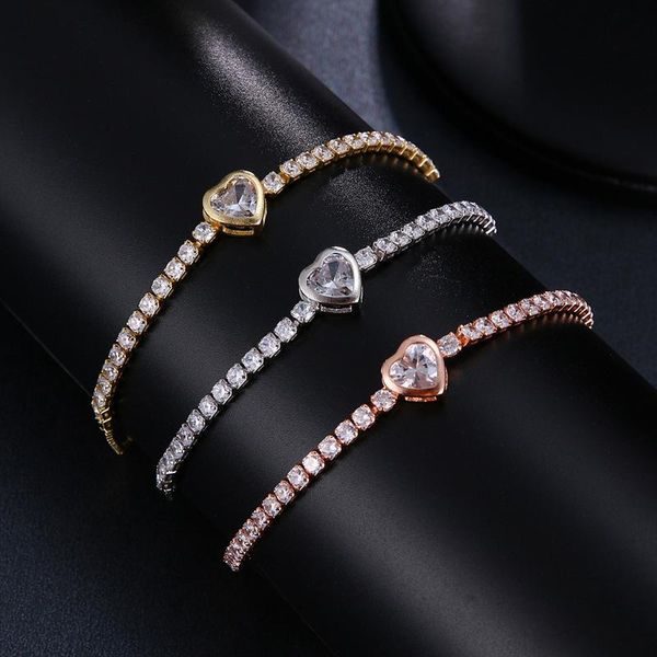 

charm bracelets dainty female white crystal stone bracelet rose gold silver color wedding cute love heart chain for women, Golden;silver