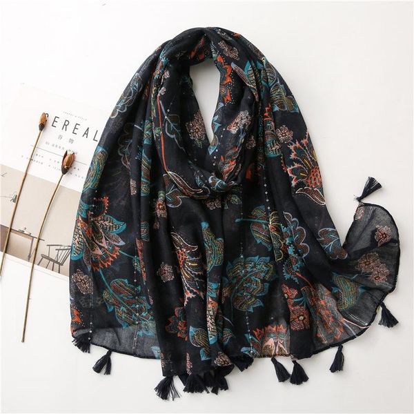 

scarves 2021 women's bohemia scarf floral viscose shawl spain foulard pashmina sjaal bufandas mujer muslim hijab 180*90cm, Blue;gray