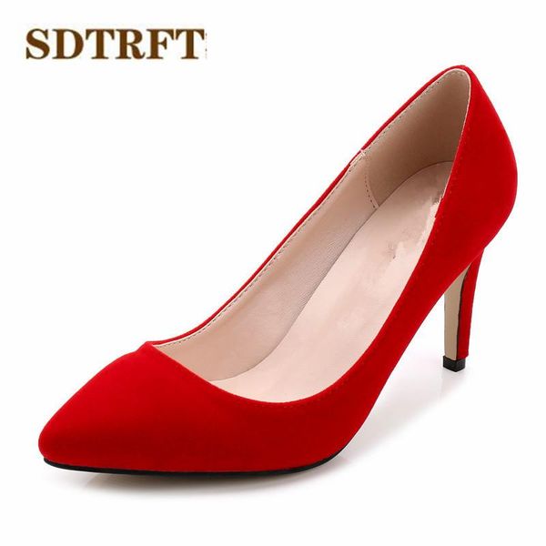 

dress shoes sdtrft plus:35-43 44 spring/autumn bride stiletto party 5 8cm med high-heeled wedding pumps pointed toe suede sandals, Black