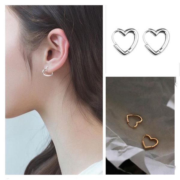 

hoop & huggie cute heart hoops women piercing accessories trendy silver plated girls earrings for summer bijou charms gold earring female, Golden;silver