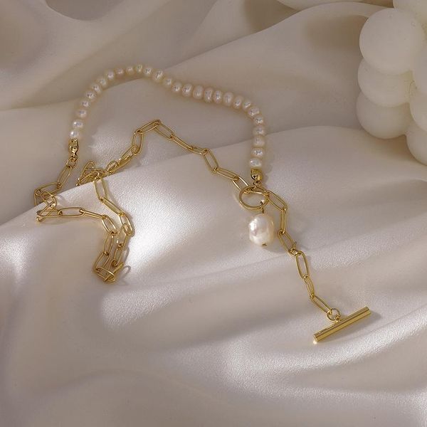 

pendant necklaces fashion gold women necklace 6-7mm white freshwater pearl jewelry anniversary gift fn221, Silver