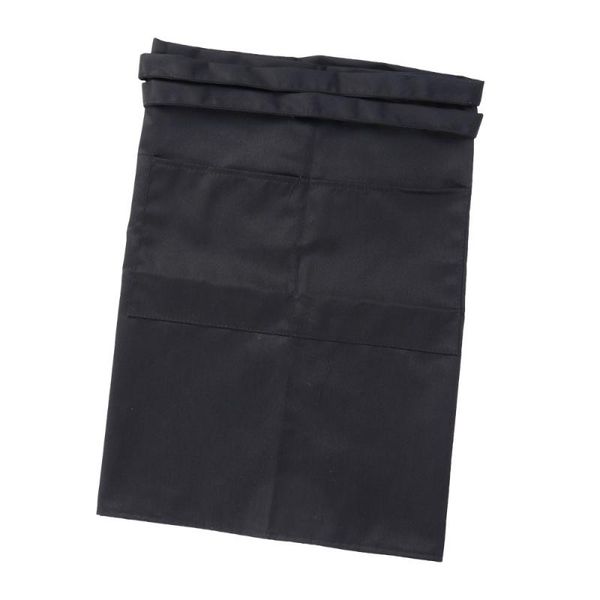

aprons universal men kitchen cooking waist apron short waiter with double pockets (black)