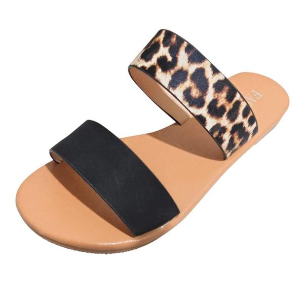 

women's sandals summer leopard snake print outside slippers ladies cute flat many colors 9228, Black