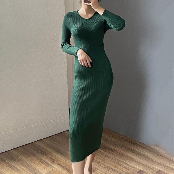 

casual dresses winter 2021 women's cashmere wool tight dress sweater, Black;gray