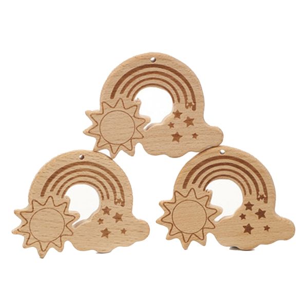 

beech rainbow handmade baby wooden teether diy personalized pendant environmentally safe newborn chewing molar toy
