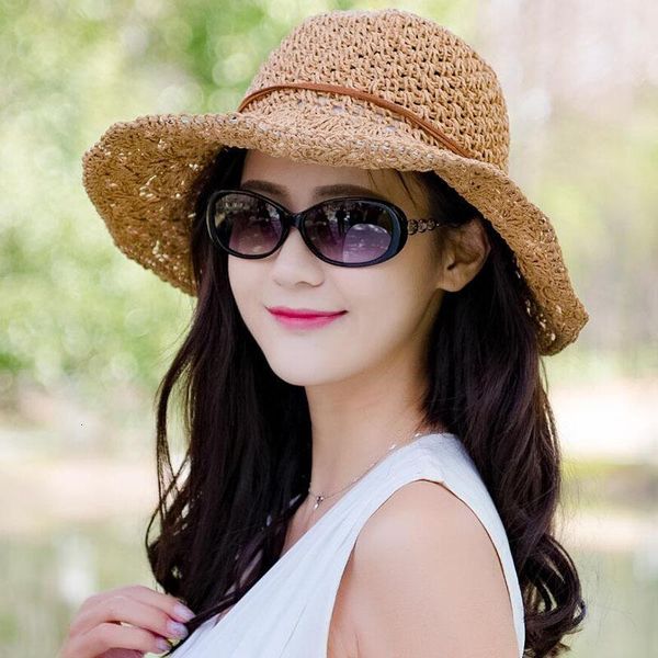 

wide brim hats summer solid raffia straw bucket fishman cap foldable crocheted girls large beach sun for women 6tps, Blue;gray