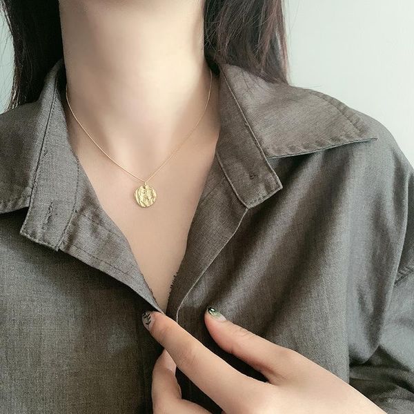 

chains meyrroyu sterling silver irregular folds medallion pendant necklace for women charm elegant jewelry accessories party adjustable