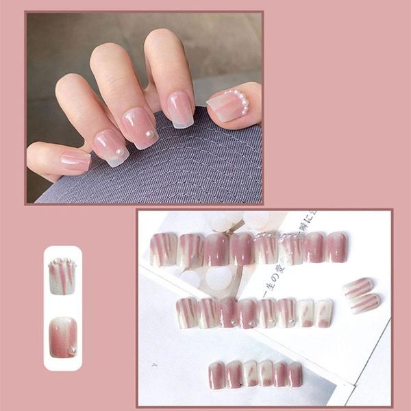 

false nails art tips pearl full cover nail diy decoration, Red;gold