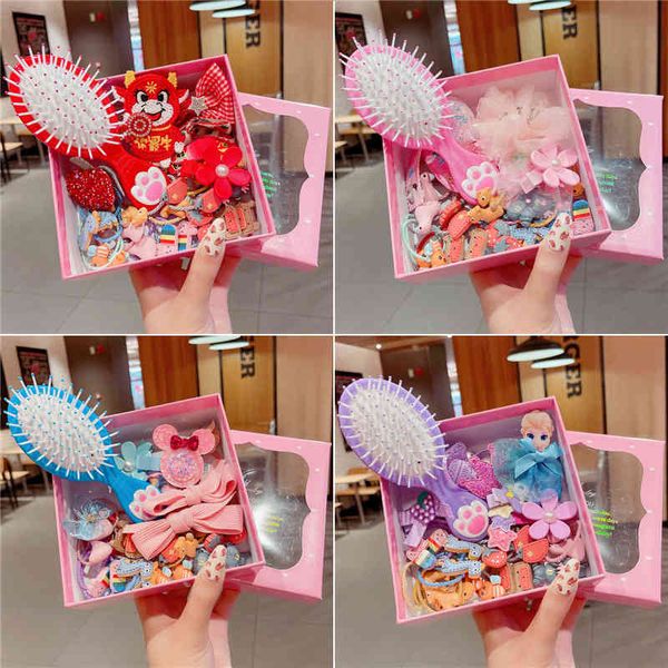 

south korea children's hair accessories set princess crown comb hairring headdress does not hurt baby hairpin girls, Slivery;white