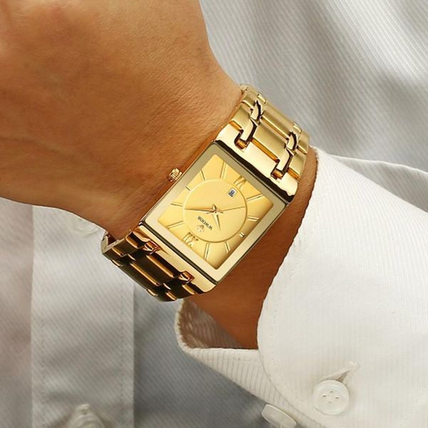 

men watches 2021 luxury gold quartz watch for creative square steel waterproof wrist clock relogio masculino wristwatches, Slivery;brown