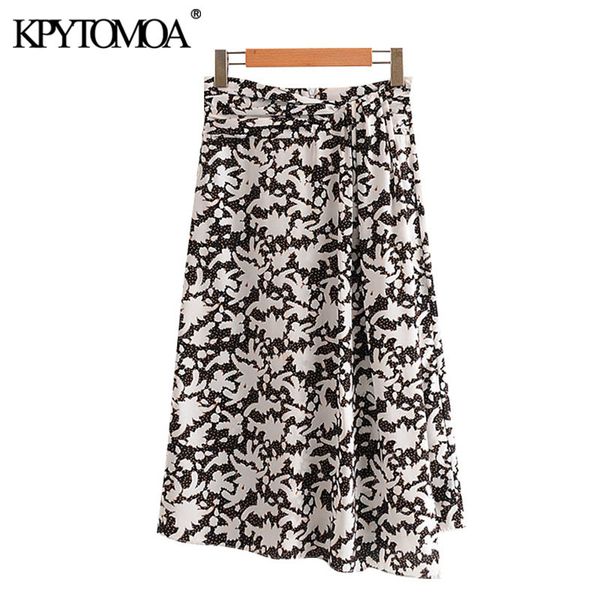 

women chic fashion floral print irregular wrap midi skirt vintage high waist back zipper slit female skirts mujer 210416, Black