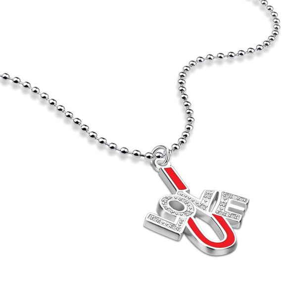 

fashion u pattern red pendant romantic love silver necklace.woman 925 sterling jewelry valentine's day gifts chains
