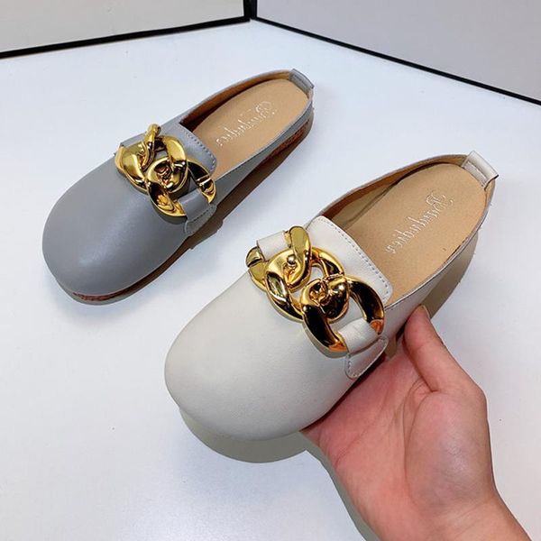 

women's slippers outdoor flat muller fashion sandals 2021 leather shoes, Black