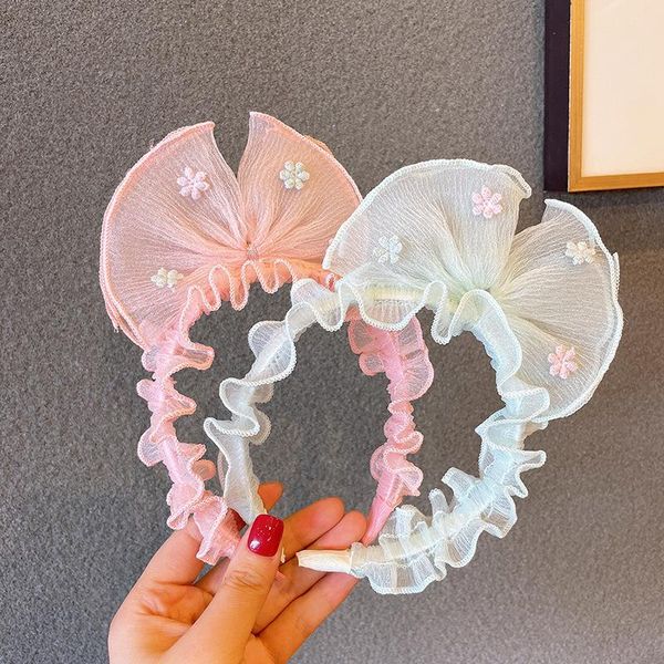 

hair accessories retro lotus leaf band girls net yarn bowknot baby nostalgic design headdress headband for children fashion, Slivery;white
