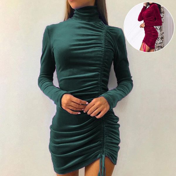 

casual dresses women dress fashion vintage elegant hip skirt female solid color long sleeve four seasons slim pleated lace bodycon, Black;gray