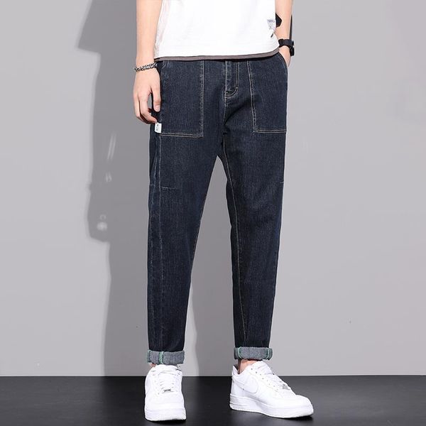 

men's jeans 2021 spring summer black blue cargo men streetwear denim jogger pants man baggy harem primary color jean trousers male