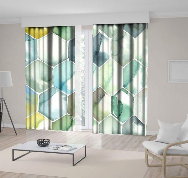 

curtain & drapes hexagon honeycomb soft colored watercolor geometric pattern artwork printed gray green blue yellow