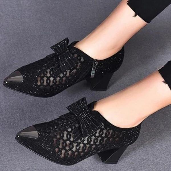 

dress shoes 2021 rhinestone hollow chunky heel beautiful comfortable heeled sandals for party wedding opk1, Black
