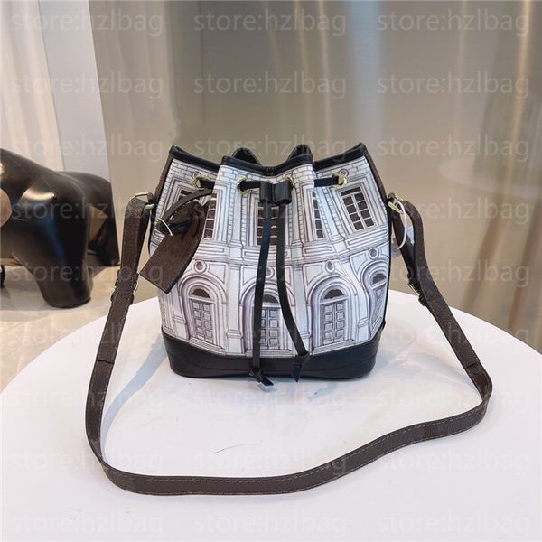 

noe mm architettura bucket bag black and white printed stone buildings drawstring designers womens handbags purses m59105