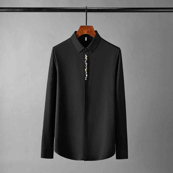 

tee polo shirt shirt shirt rock crystal mens luxury long sleeve business and casual male fashion slim fit man shirts plus size, White;black