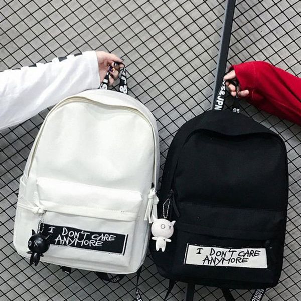 

backpack 2021 letter fashion canvas women doll pendant travel shoulder bag female mochila bagpack