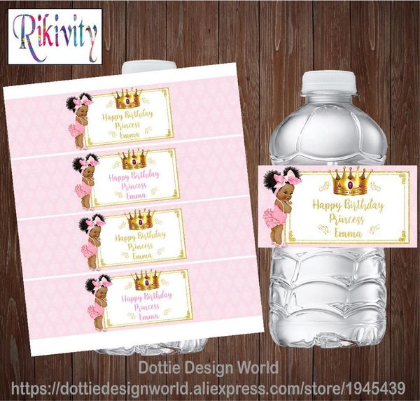 20 Custom Dark Royal Girl Principessa Compleanno Bottiglia d'acqua Vino Champagn Etichette Candy Bar Wrapper Sticker Baby Shower Decoration 210408
