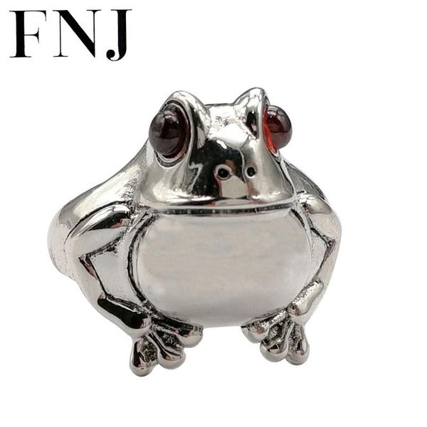 

cluster rings fnj animal frog ring 925 silver fashion original s925 sterling for women jewelry adjustable size red eye agate, Golden;silver