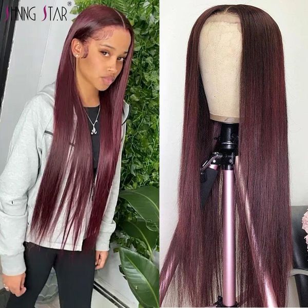 

lace wigs transparent burgundy colored front for women with baby hair peruvian 99j 13x1 straight human remy, Black;brown