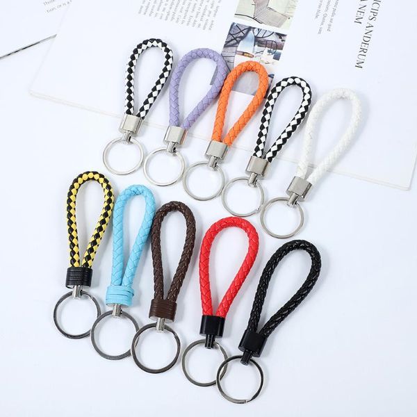

keychains hand woven leather car keychain horseshoe buckle key rings genuine pendant jewelry, Silver