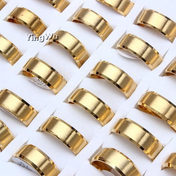 

wedding rings yingwu 8mm titanium steel gold classic ring women men bands jewelry 5pcs/lot drop, Slivery;golden