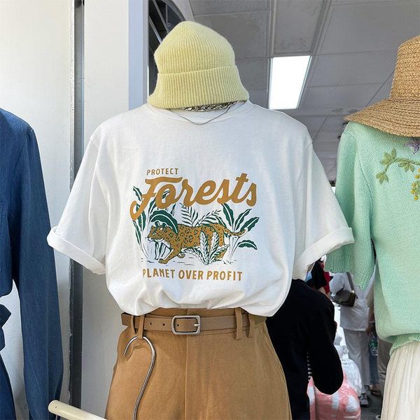

women's t-shirt protect animal vintage print t shirts women loose casual o-neck short sleeve summer tshirts 2021 fashion y2k aesthetic, White
