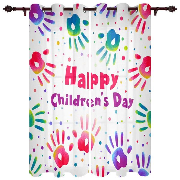 

translucent curtains children's day palm print color valance window living room bedroom curtain & drapes