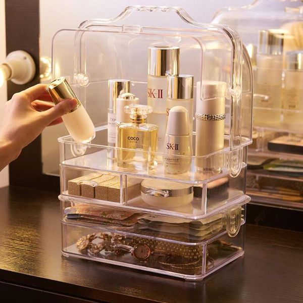 

bathroom storage & organization transparent cover cosmetic box dust-proof skin care product rack mask lipstick finishing dresser