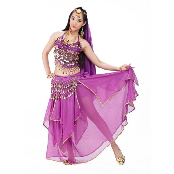 

belly dance costumes set beaded bell tank sequins long skirt+coins hip scarf+head chain+head scarf 5pcs full sf73 stage wear, Black;red