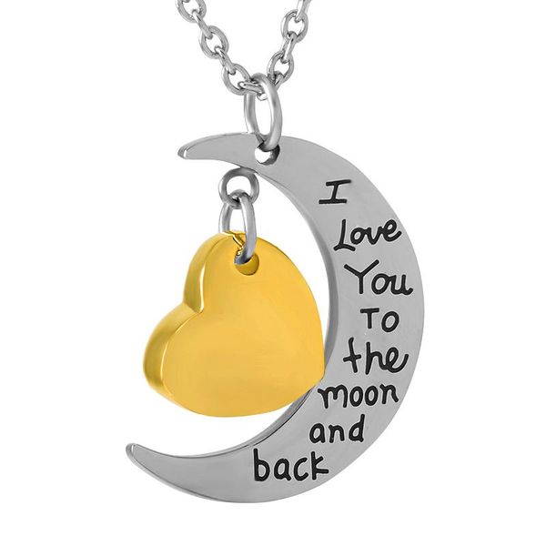 

pendant necklaces "i love you to the moon and back" moon&heart necklace cremation jewelry pet human memorial locket men women for, Silver