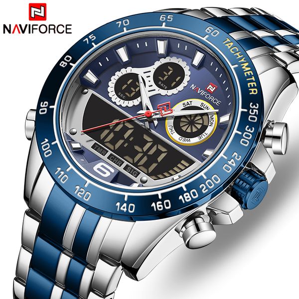 

naviforce new watches for men luxury brand big sports quartz watch mens stainless steel chronograph clock relogio masculinog, Slivery;brown
