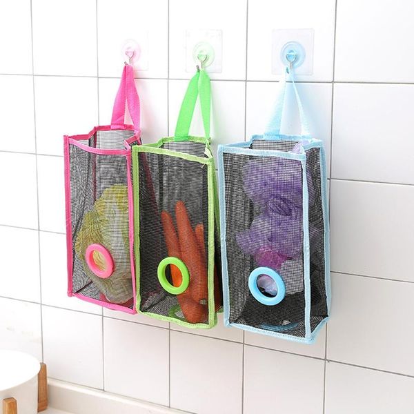 

storage bags hanging garbage bag breathable mesh pouch shopping packing kitchen grocery holder container organizer p5