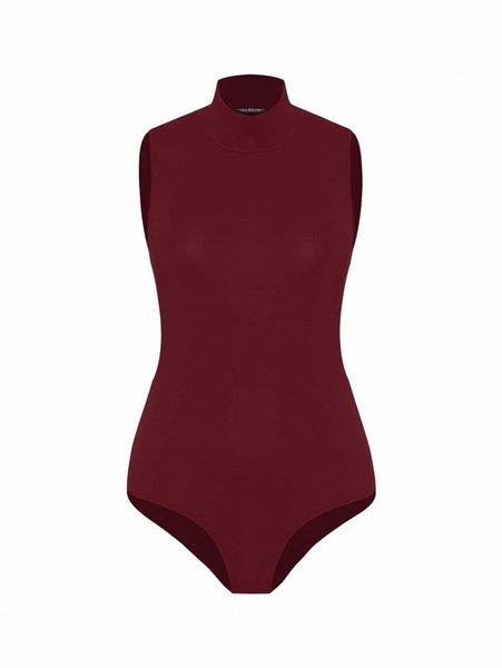 

plus mock neck solid bodysuit r9hm#, Black