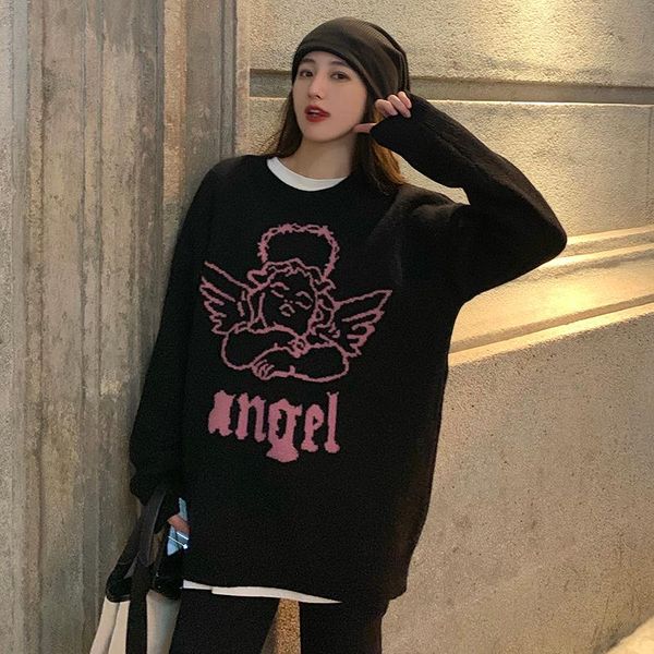

women's sweaters japanese kawaii ulzzang vintage loose lazy ins cupid sweater female korean harajuku cute clothing for women, White;black