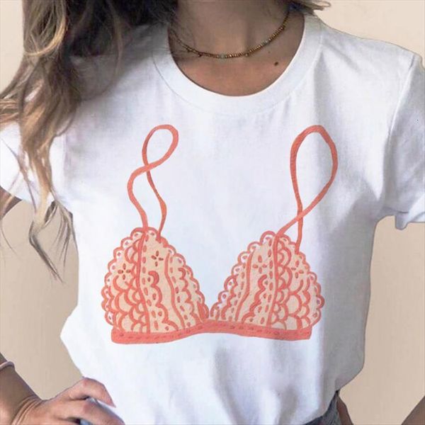 

summer fashion bra printed casual women white round neck short sleeve simple tee shirt