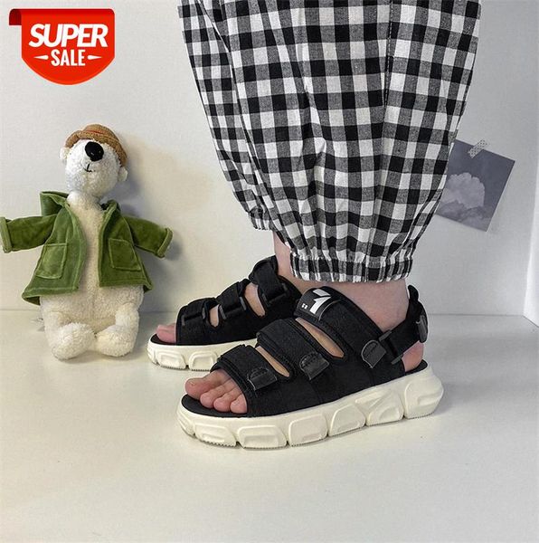 

velcro sandals women all-match sports casual shoes student beach flat tide #jk7i, Black