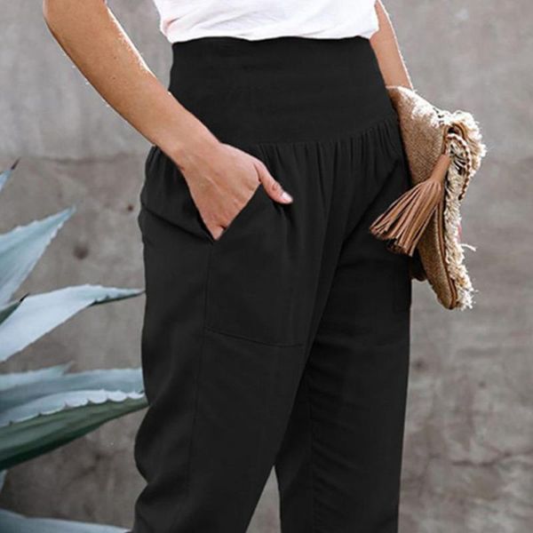 

women's pants & capris 2021 women solid color ankle tied autumn winter elastic waist side pockets trousers streetwear daily wear, Black;white