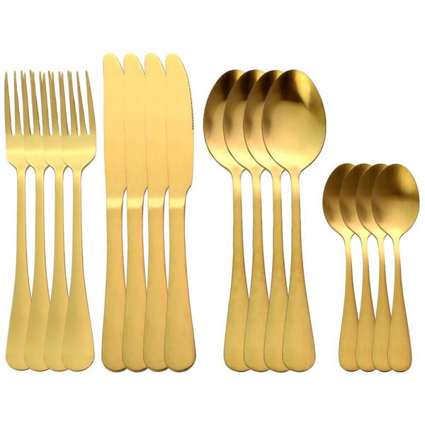 

flatware sets dinnerware gold 16pcs set stainless steel tableware knife fork spoon cutlery matte silverware kitchen