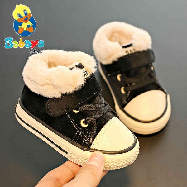 

sneakers baby 1-3 years old warm fur boys plus velvet girls toddler boots winter children's cotton shoes c0308, Black;red