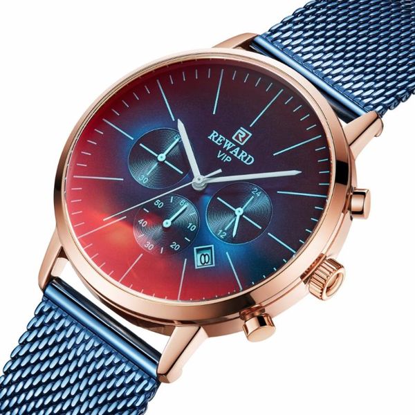 

wristwatches reward men's quartz watches fashion colorful chrono sports waterproof date luxury hours relogio, Slivery;brown