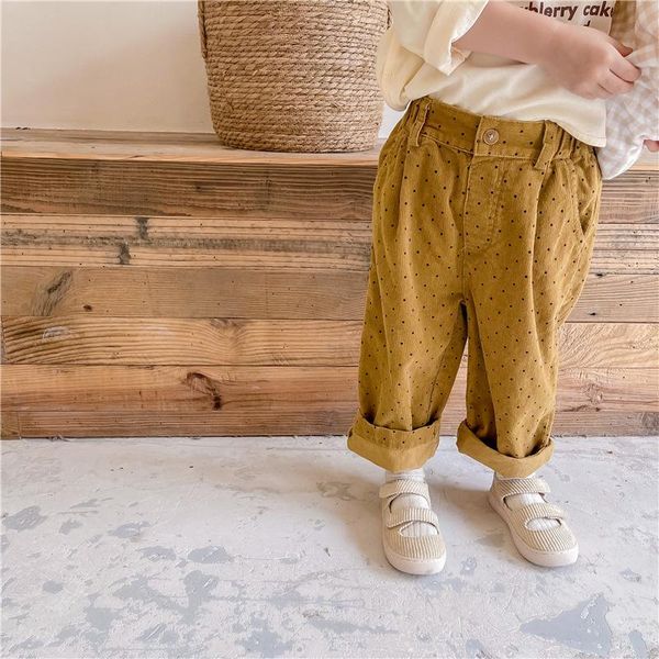 

trousers girls korean style polka dot corduroy autumn 2021 fashion soft loose harem pants, Blue